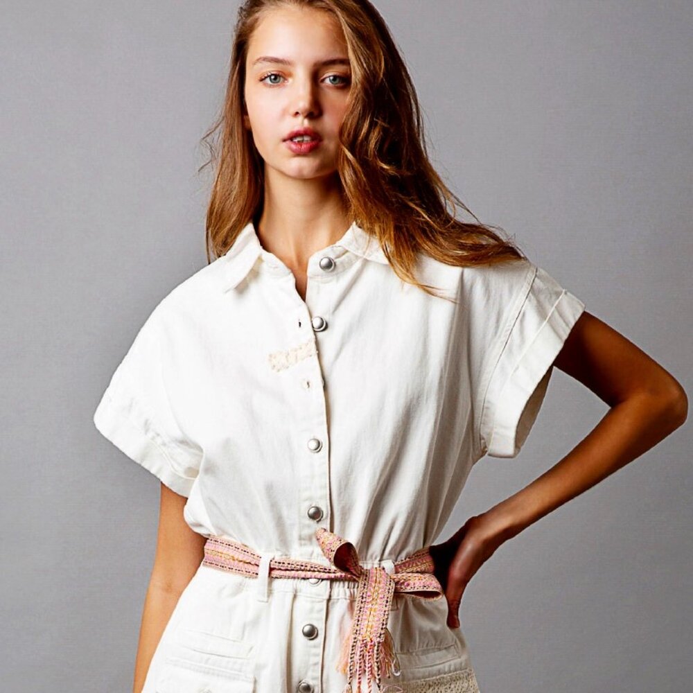 🐧#337 POL Jean Short Romper One Piece Jumpsuit Utility Romper